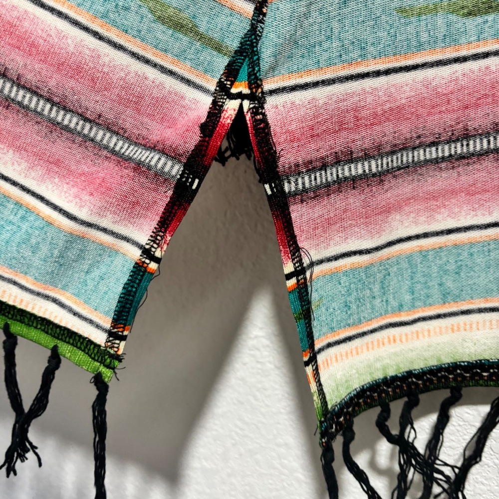 Double D Ranch Women Serape Stripe Fringe Open Front Kimono Cardigan Small Multi - Picture 5 of 6